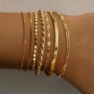 Gold Bracelets for Women,Dainty 14K Gold Plated Stack Set Trendy Stackable non tarnish Paperclip Chain Bracelets Gold Jewelry Sets Gifts for Women - Image 2