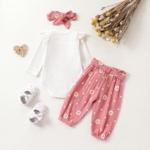 Baby Girl Fall Clothes Set Long Sleeve Crewneck Floral Print Romper Top Pants Cute Newborn Outfit 3 6 12 18 24 Months - Image 3