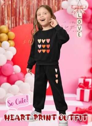 Cute Toddler Girls Sweatsuit - Valentines Heart Print Child Clothes, Long Sweatshirt and Sweatpants Fall Outfit - Image 4