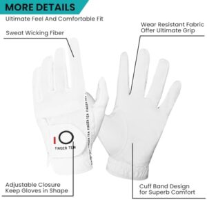 FINGER TEN Golf Gloves Men Right Left Handed Golfer Mens Glove RainGrip Hot Wet Weather Value 6 Pack, All Weather in Small Medium M/Large Large XL XXL 3XL - Image 3