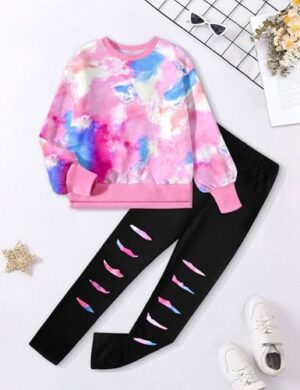 Girls Clothes, Girls Outfits Tie Dye Sweatshirt Tops and Leggings Sweatpants 2 Piece Fall Winter Clothes Set 6-14T - Image 9