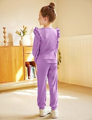 Arshiner Girls 2 Piece Outfits Velour Tracksuit Cute Clothes Sweatsuit Ruffle Pullover Sweatshirt Sweatpants Clothing Sets - Image 4