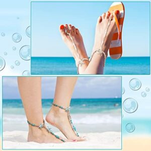 Yinkin 4 Pairs Foot Jewelry Anklet Bead Barefoot Sandals Anklet for Sandals Beach Wedding Ankle Bracelets Ring Foot Chain Jewelry for Women and Girls - Image 2