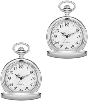 Set of 2 Classic Pocket Watch with Chain for Men and Women