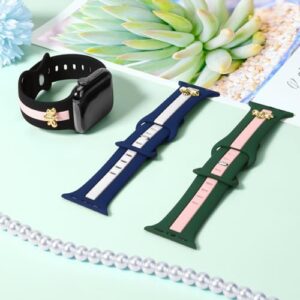 3 Pack Designer Sport Band Compatible with Apple Watch Band 38mm 40mm 41mm 42mm 44mm 45mm 49mm, Soft Silicone Sport Strap with Bee Decoration for iWatch Series 9 8 7 6 5 4 3 2 1 SE - Image 3