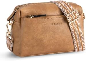 BOSTANTEN Small Crossbody Purse for Women Triple Zip Cell Phone Leather Handbag with Colored Shoulder Strap