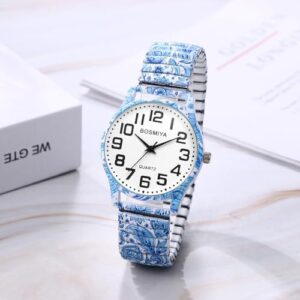 JewelryWe Womens Stretch Band Watches: Easy Reader Analog Quartz Elastic Watch Casual Floral Expansion Band Wristwatch for Valentine's Day - Image 5