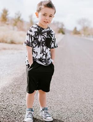 GERU Boy Shorts Sets Hawaiian Outfit Kid Leaves Floral Short Sleeve Shirt Top+shorts Suits - Image 3