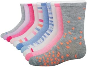 Hanes Girls' Ultimate Fashion Crew Socks Pack, Lightweight Stretch Crew Socks, Assorted 10-Pair Pack, Small