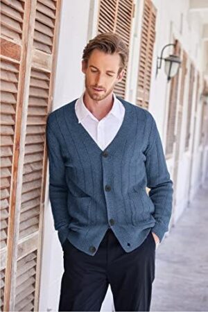 COOFANDY Men's Cardigan Sweater Cable Knit V Neck Button up Sweaters Ribbed Cardigan Sweater with Pockets - Image 6