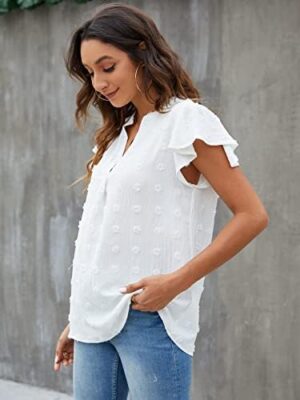 Blooming Jelly Womens White Blouse V Neck Ruffle Sleeve Flowy Shirts Dressy Casual Cute Summer Tops - Image 3