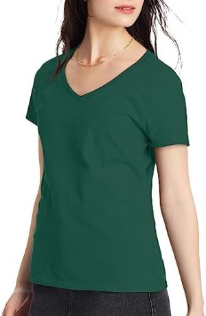 Hanes Women's Perfect-t V-neck T-shirt, Ring-spun Cotton Short Sleeve Tee for Women