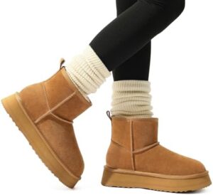 Litfun Platform Snow Boots for Women Winter Genuine Suede Ankle Mini Boots with Fur Lined - Image 2