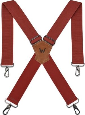 WELKINLAND 2Inch-Wide Red Suspenders, Heavy-Duty adjustable suspenders, X shape suspenders, Mens suspenders for jeans, Work suspenders for men, Men suspenders with hooks