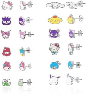 Sanrio Hello Kitty Stud Earrings Pack of 12 Pairs - Official License Hello Kitty and Friends Earrings