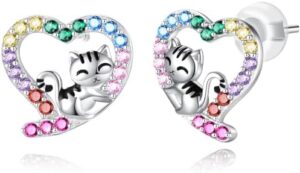 Hypoallergenic Sloth/Panda/Koala/Cat Stud Earrings for Girls Women 925 Sterling Silver Colorful Animal Heart Earring Studs for Sensitive Ears Sloth Jewelry Gifts.