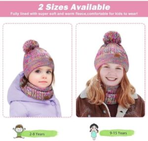 Kids Winter Hat Gloves Scarf Set,Girls Toddler Children Hats Beanie with Pom Knit Neck Warmer Gaiter Mittens Fleece Lined Set - Image 5