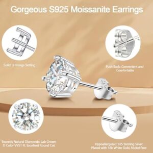 Saintda Moissanite Earrings for Women Gold/Ruthenium Vermeil 925 Sterling Silver 0.5-2ct D Color VVS1 FL Clarity Excellent Round Cut Lab Grown Diamond Stud Earrings Women Girls Jewelry Gifts - Image 4