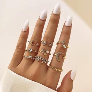 KISS WIFE Gold Stackable Moon Star Knuckle Rings Set for Women, Boho Dainty Lightweight Stacking Rings, Vintage Midi Rings Pack, Trendy Jewelry - Image 2