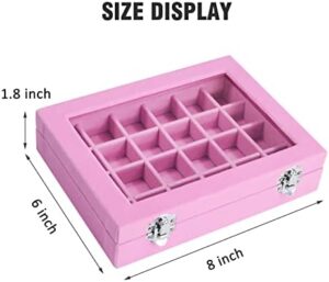 Velvet Jewelry Box 24 Grid Jewelry Ring Display Organiser Box Tray Holder Earrings Storage Case for Girls Wife Mom Women (Pink) - Image 2