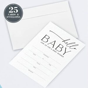 Set of 25 Baby Shower Invitations with Envelopes, Diaper Raffle Tickets and Baby Shower Book Request Cards, Hello Baby, Modern Minimalist Theme Gender Reveal Party For Boys or Girls(YQKTZ-A09) - Image 2