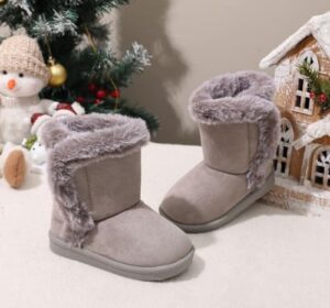 LONSOEN Kids Girls Boys Winter Warm Boots Suede Lightweight Faux Fur Lined Mid Calf Snow Boots for Toddler/Little Kid - Image 3