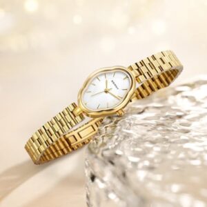 BERNY Gold Watches for Women Dainty Ladies Quartz Watch Vintage Copper Mirrors Shape Japanese Quartz Movement 3ATM Waterproof Fashion Female Wrist Watch Luxury Birthday Gifts - Image 4