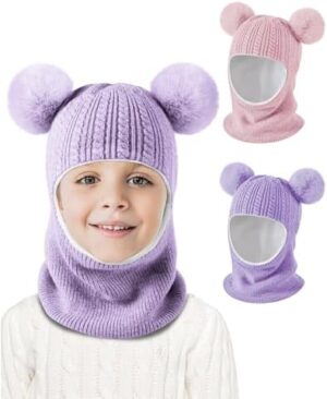 Baby Winter Hat Scarf Set 2 Pack, Toddler Beanie Hats Girl Boy with Neck Warmer, Beanie for Kids Knit Warm for Cold Weather - Image 2