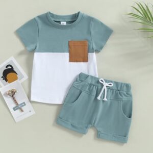 fhutpw Baby Toddler Boy Clothes Summer Outfits 6 12 18 24 Months Patchwork Short Sleeve T Shirt & Shorts Sets with Pockets - Image 2