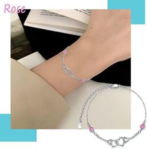 Dorunmo Anklet/Bracelet for Women 925 Sterling Silver Birthstone Jewelry Cubic Zirconia Double Heart Chain Jewelry for Mom Wife Friend Bride Valentine's Day Christmas Birthday Mother's Day - Image 3