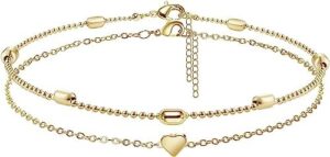 VIROMY Anklets for Women,14K Real Gold Plated Large Ankle Bracelets for Women Waterproof Simple Dot Cute Heart Dainty Evil Eye Anklets Non Tarnish Summer Beach Jewelry Gift for Women - Image 4