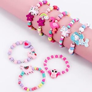 G.C 12 Pcs Girls Bracelets Jewelry for Kids Cute Unicorn Mermaid Animal Pendant Colorful Wooden Beaded Bracelets Princess Pretend Play Gifts for Toddlers - Image 3