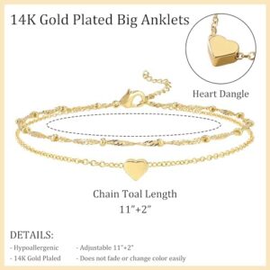 Reoxvo Extra Large Anklets for Women Large Ankle, 14k Real Gold Plated Brass/Sterling Silver Plated Brass Bracelets for Women Heart Link Anklet Plus Size Summer Beach Jewelry Accessories 10 11 inch - Image 5