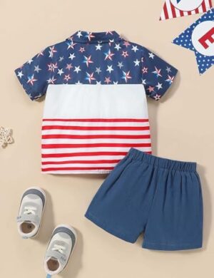 Toddler Baby Boys Shorts Set Color Block Shirt Short Sleeve Button Down Top Shorts Summer Outfits Clothes 1-5T - Image 3