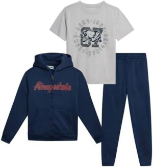 AEROPOSTALE Boys' Joggers Set - 3 Piece Fleece Zip Up Hoodie, Jogger Pants, and Graphic T-Shirt - Boys Activewear Set (8-12)