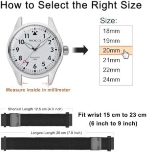 WOCCI 22mm Braided Nylon Watch Band for Men and Women, Quick Release, Black Stainless Steel Buckle (Black) - Image 4