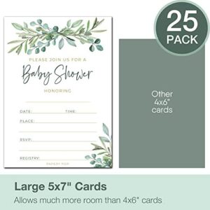 Set of 25 Baby Shower Invitations with Envelopes, Diaper Raffle Tickets and Baby Shower Book Request Cards - Eucalyptus - Image 5