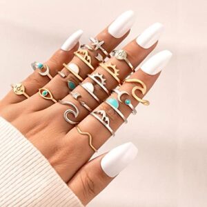 FUTIMELY Boho Retro Stackable Rings Sets for Women Knuckle Joint Finger Knuckle Nail Ring Sets Moon Stars Stack Preppy Statement Rings Cute Trendy Stuff Jewelry - Image 3