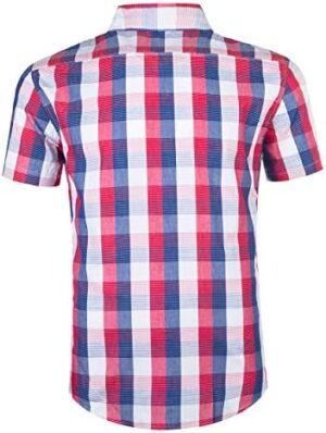 Mens Short Sleeve Cotton Casual Plaid Button Down Shirts Work Slim Fit Western Dress Shirt for Men - Image 2