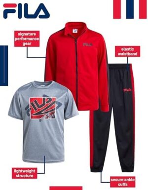 Fila Boys' Tracksuit Set - 3 Piece Performance Tricot Jacket Athletic Pants and Graphic Tee Activewear Set (Sizes: 2T-4) - Image 2