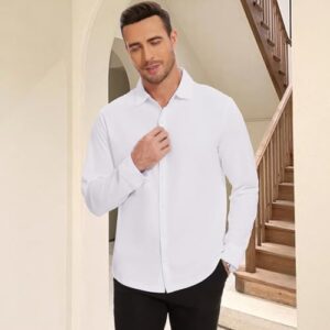 Men's Long Sleeve Casual Button Down Shirts Untucked Shirts for Men Business Stretch Wrinkle Free Dress Shirt - Image 4