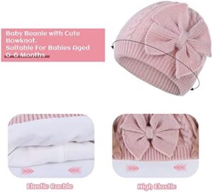 Zando Newborn Baby Girls Hats with Cute Bow Warm Baby Winter Hat Knitted Infant Hat Baby Beanies for Boys Girls 0-6 Months - Image 4