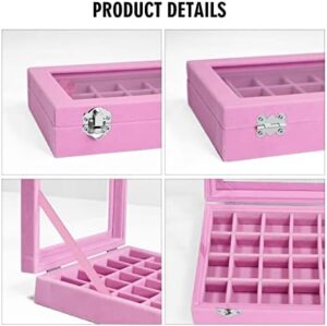 Velvet Jewelry Box 24 Grid Jewelry Ring Display Organiser Box Tray Holder Earrings Storage Case for Girls Wife Mom Women (Pink) - Image 4