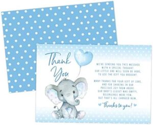 Your Main Event Prints Elephant Baby Shower Thank You Cards - 20 Count Pre-Written Thank You Cards - Baby Sprinkle Blue Dots - No Envelopes Included