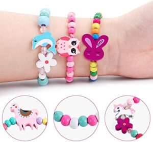 G.C 12 Pcs Girls Bracelets Jewelry for Kids Cute Unicorn Mermaid Animal Pendant Colorful Wooden Beaded Bracelets Princess Pretend Play Gifts for Toddlers - Image 2