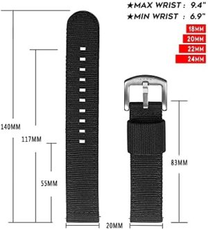 torbollo Extral Long Quick Release Watch Band for Big Wrists, Hard 24mm Watch Band for Big Wrist, Quality Nylon Strap and Heavy Duty Brushed Buckle Black - Image 6