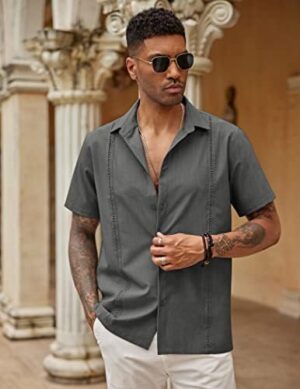 COOFANDY Mens Short Sleeve Cuban Guayabera Shirt Casual Summer Beach Button Down Shirts - Image 2