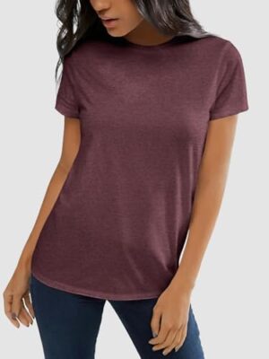 ATHMILE Womens Short Sleeve Round Neck Shirts Summer Top Fashion Basic Tee - Image 3