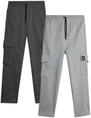 Bobcat Boys' Jogger Pants - 2 Pack Soft Fleece Athletic Cargo Joggers for Boys - Casual Pull On Boys Cargo Pants (8-18)