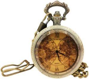 Tea Colored Glass Double Earth Pattern Pocket Watch, Unisex Casual Quartz Retro Pocket Watch, Christmas, Birthday, A Thoughtful Gift for Friends and Partners.